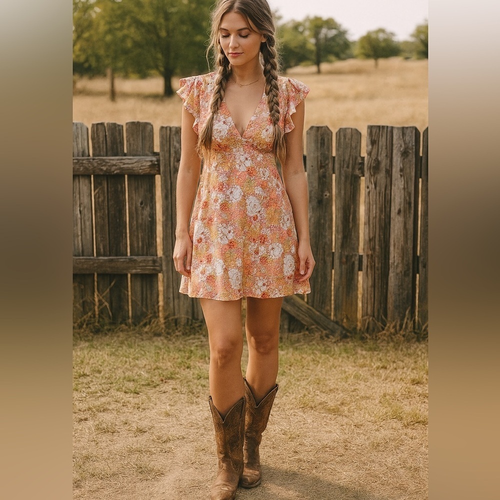 Altar'd State Flutter Sleeve Mini Floral Dress, New with Tags